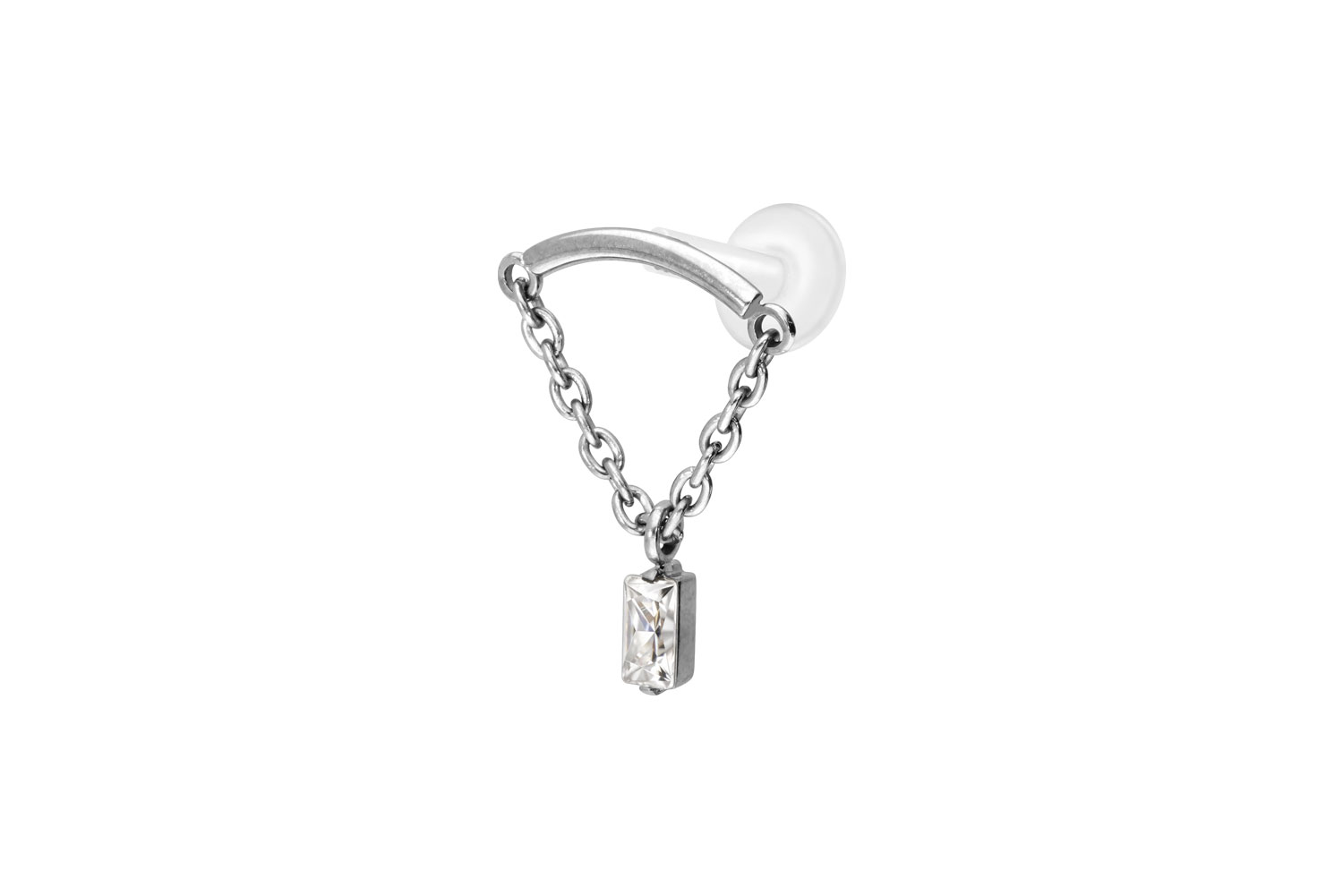 PTFE Labret Piercing mit Innengewinde + Titan-Aufsatz BOGEN + KETTE + KRISTALLRECHTECK